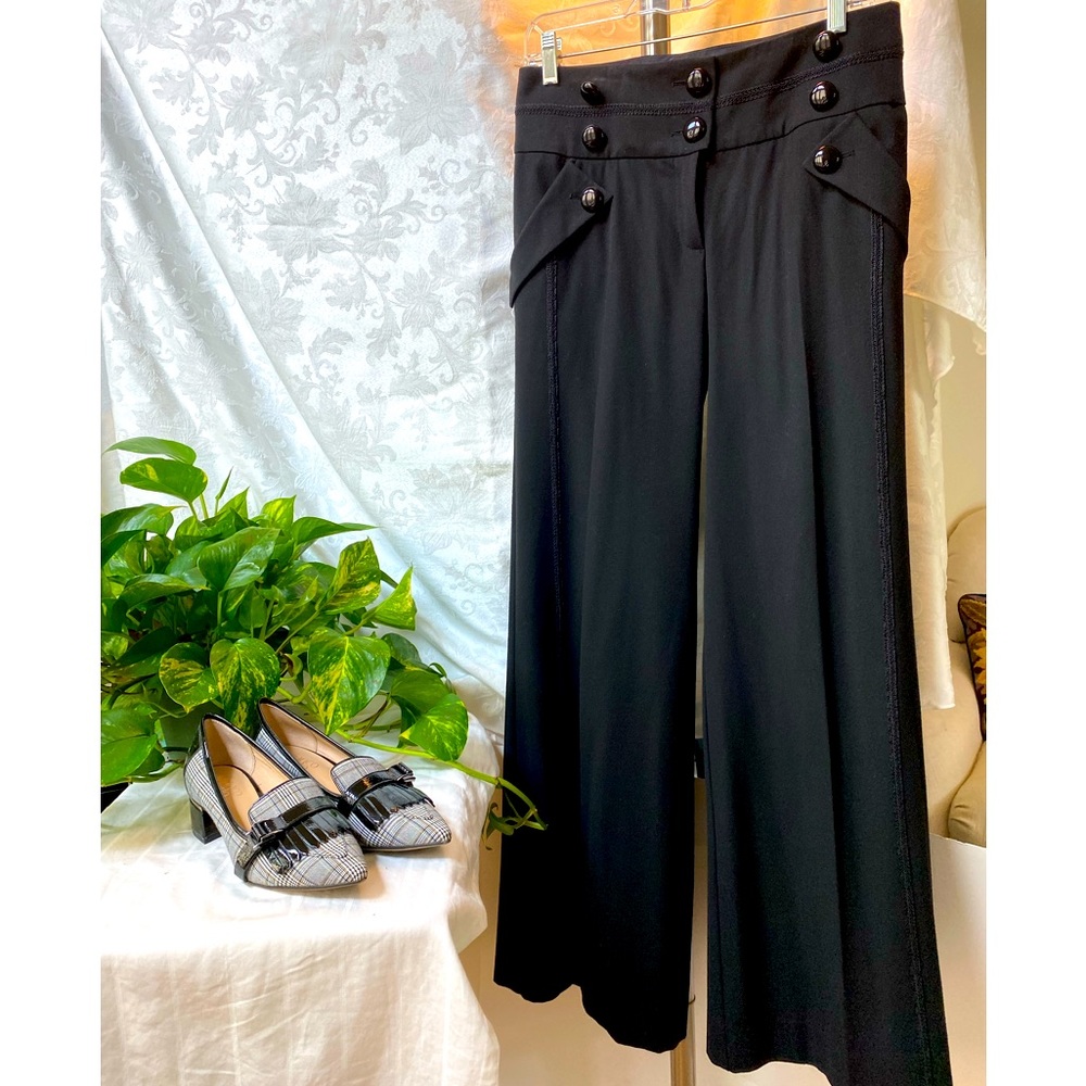 Black wool Sailor Pant Anthropologie Embellished leg size 6 Perfect Condition